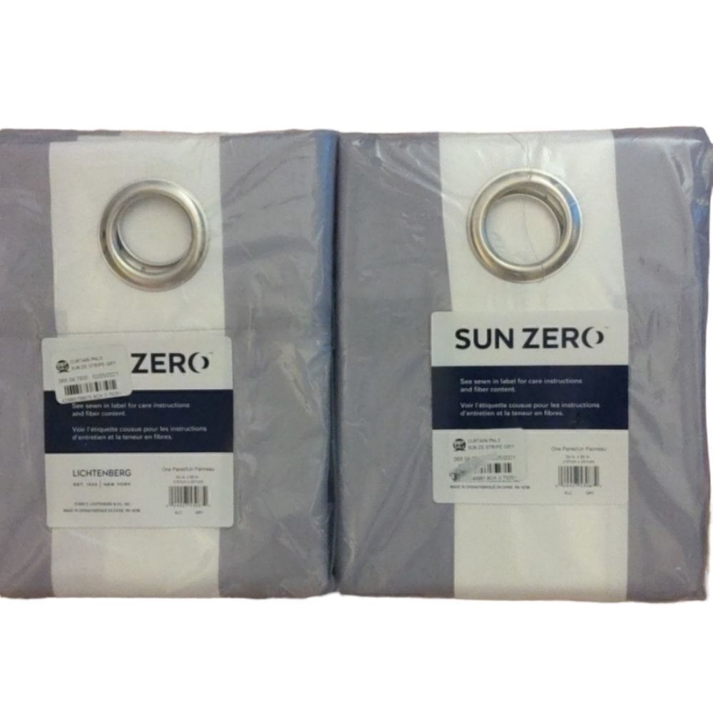Sunzero  gray and white‎ striped curtains